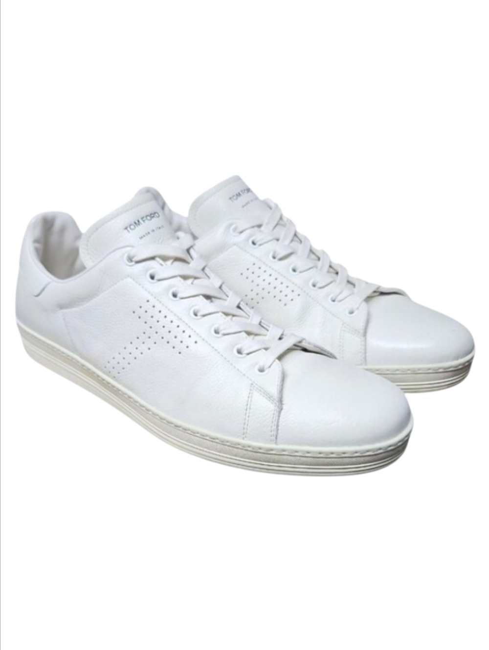 TOM FORD | “Warwick” White Grained Leather Low-Top Sneakers – US 16